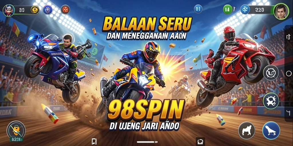 Tampilan aksi balapan mendebarkan di 98SPIN dengan mobil cepat.