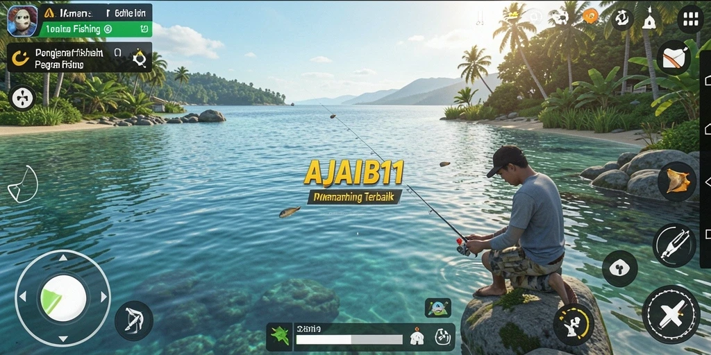 Tampilan gameplay AJAIB11 yang menampilkan aksi memancing yang seru.