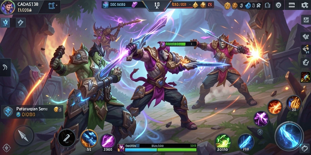 Screenshot gameplay CADAS138 menunjukkan aksi MOBA yang mendebarkan.