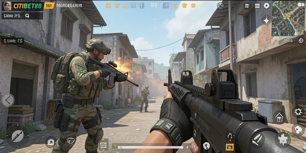 Screenshot menampilkan aksi intens dalam game FPS CITIBET88.