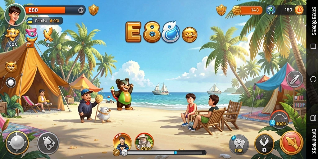 Screenshot gameplay E88 menampilkan karakter lucu dan level menarik.