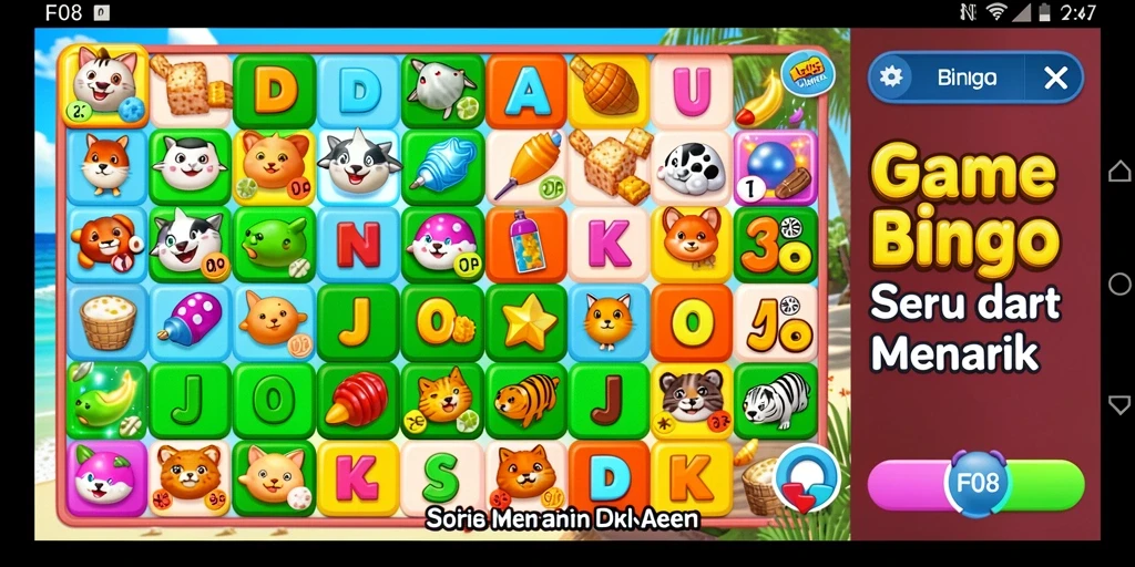 Tangkapan layar F08 menampilkan gameplay seru Bingo dengan grafis menarik.