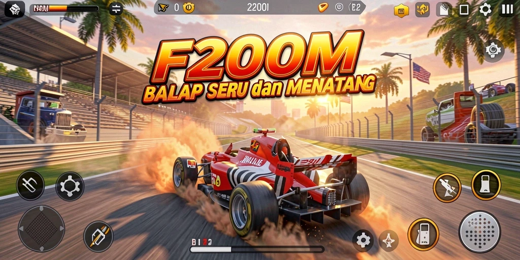Gameplay F200M yang mendebarkan di sirkuit balap.