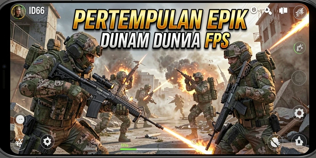 Screenshot utama ID66 menunjukkan aksi pertempuran yang mendebarkan.