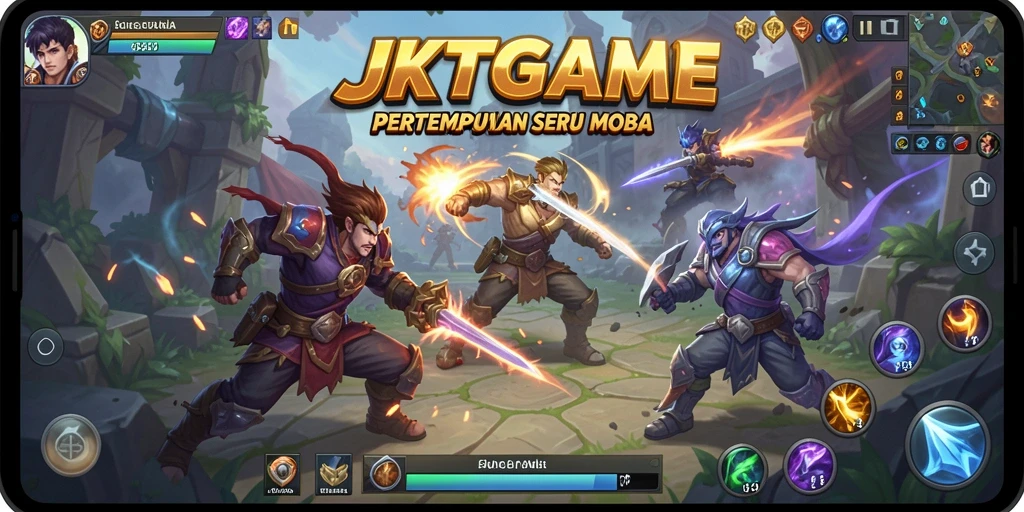 Gameplay mendebarkan JKTGAME dalam pertarungan MOBA.