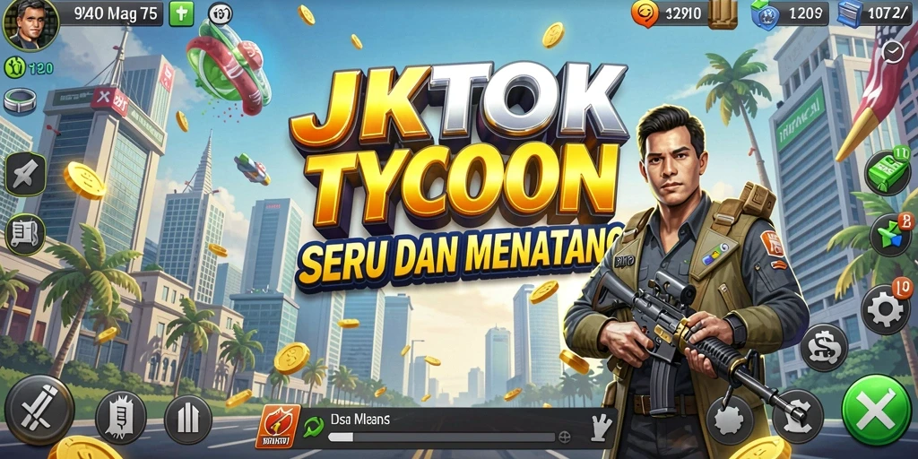 Screenshot utama JKTOK menampilkan aksi pengelolaan bisnis Tycoon.