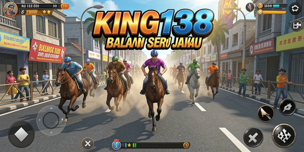 Tampilan gameplay KING138 dengan mobil balap yang sedang beraksi.