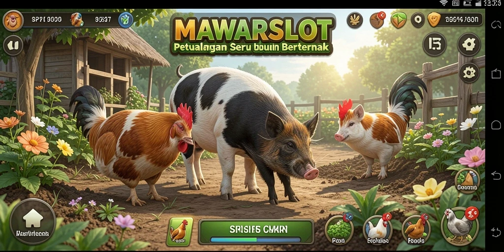 Tampilan gameplay seru dalam MAWARSLOT dengan kebun yang indah.