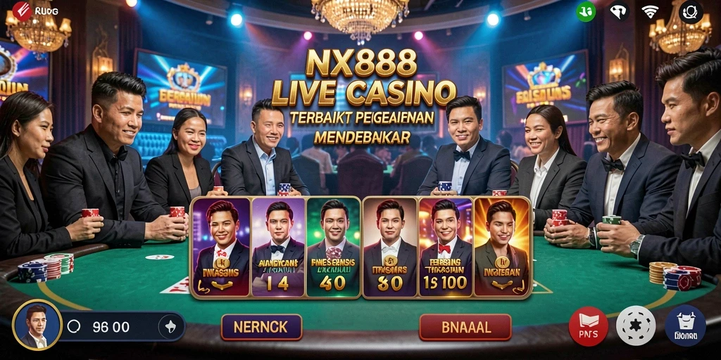 Tampilan gameplay langsung dari NX888 yang menampilkan dealer dan meja kasino.