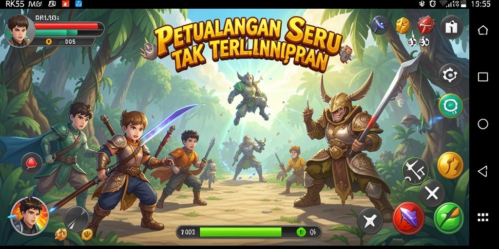Tampilan utama gameplay RK55 yang menampilkan petualangan seru.