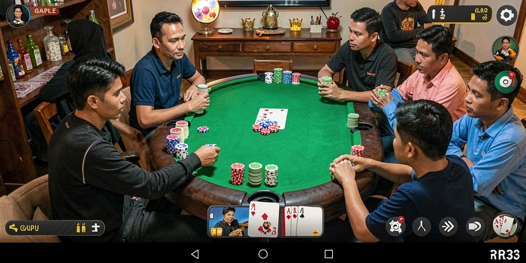 Screenshot gameplay RR33 yang menunjukkan keseruan permainan Gaple.