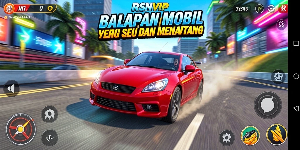Tampilan gameplay RSNVIP yang mendebarkan saat balapan mobil.